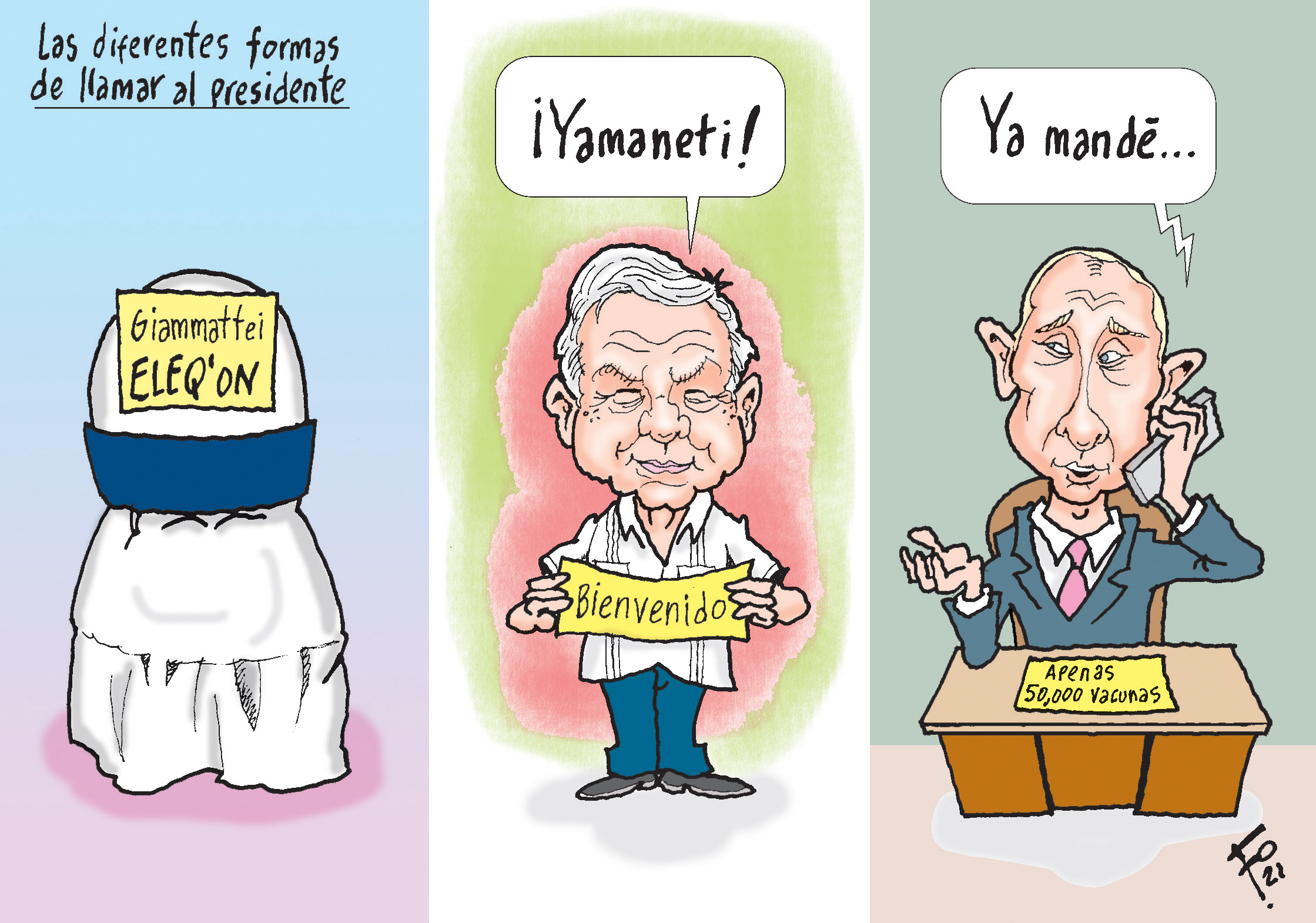 Personajes: Andrés Manuel López y Vladimir Putin.