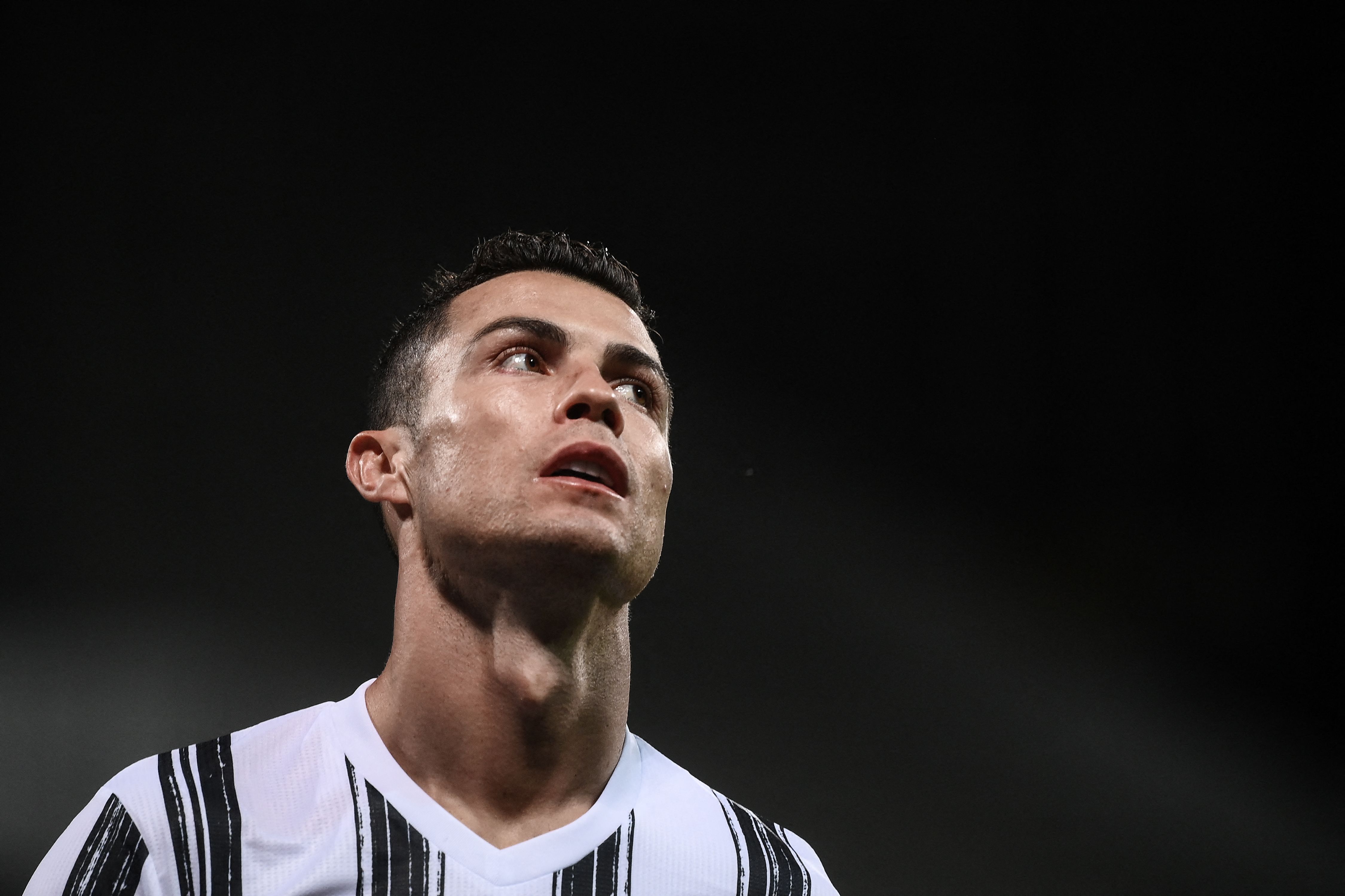 Juventus' Portuguese forward Cristiano Ronaldo reacts during the Italian Serie A football match Sassuolo vs Juventus on May 12, 2021 at the Mapei-Citta del Tricolore stadium in Reggio Emilia. (Photo by Marco BERTORELLO / AFP)
