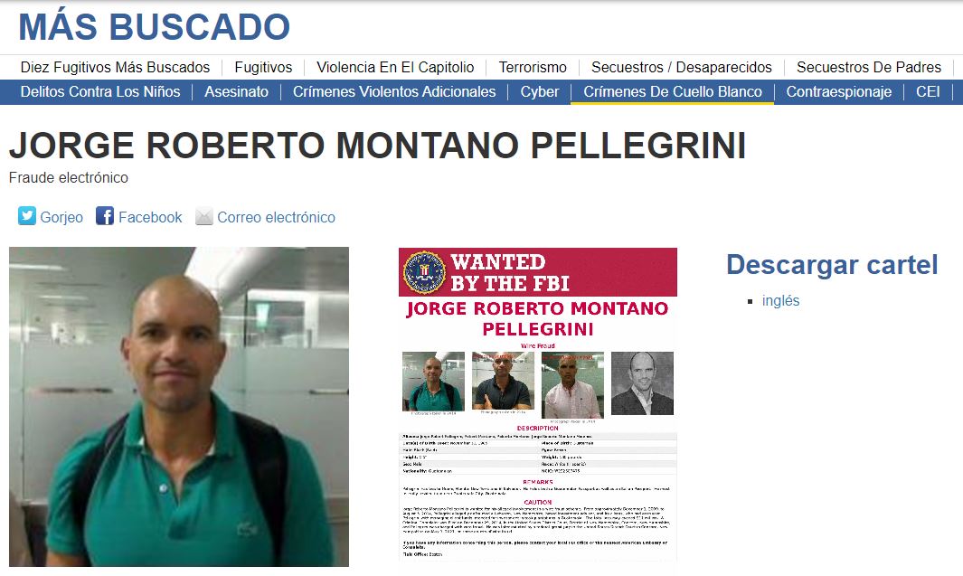 
El guatemalteco Jorge Roberto Montano Pellegrini es buscado por el FBI. (Foto Prensa Libre: FBI)

