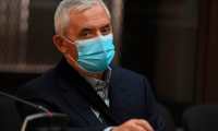 Imprisoned Guatemalan former president (2012-2015) Otto Perez Molina, wears a face mask as a preventive measure against the spread of new COVID-19 coronavirus, while attending a hearing in Guatemala City on May 12, 2020. - A Guatemalan judge on Tuesday rejected former President Perez Molina's request to released him from prison and be placed under house arrest. (Photo by Johan ORDONEZ / AFP)