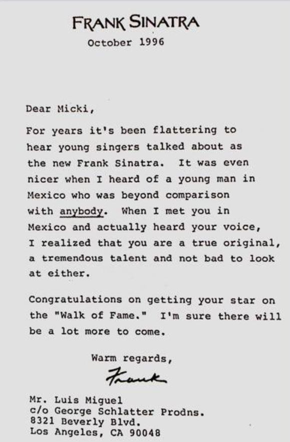La carta que Frank Sinatra le escribió a Luis Miguel