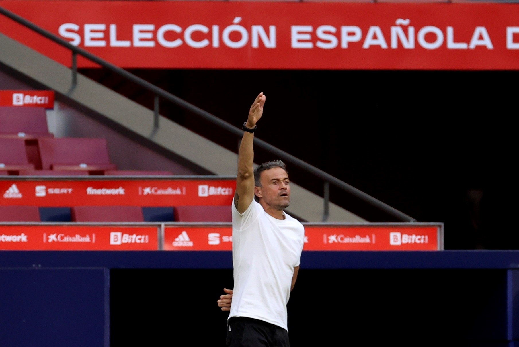 MADRID, 04/06/2021.- El seleccionador de España, Luis Enrique Martínez, durante el partido amistoso entre España y Portugal, este viernes en el estadio Wanda Metropolitano. EFE/JuanJo Martín