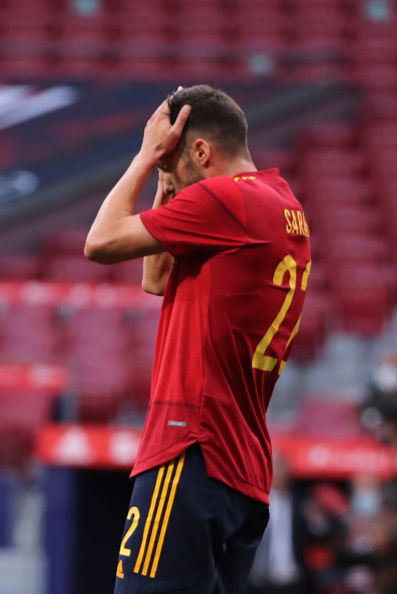 GRAF3642. MADRID, 04/06/2021.- El delantero de la selección española Pablo Sarabia, durante el partido amistoso ante Portugal que disputan este viernes en el estadio Wanda Metropolitano, en Madrid. EFE/Juanjo Martín
