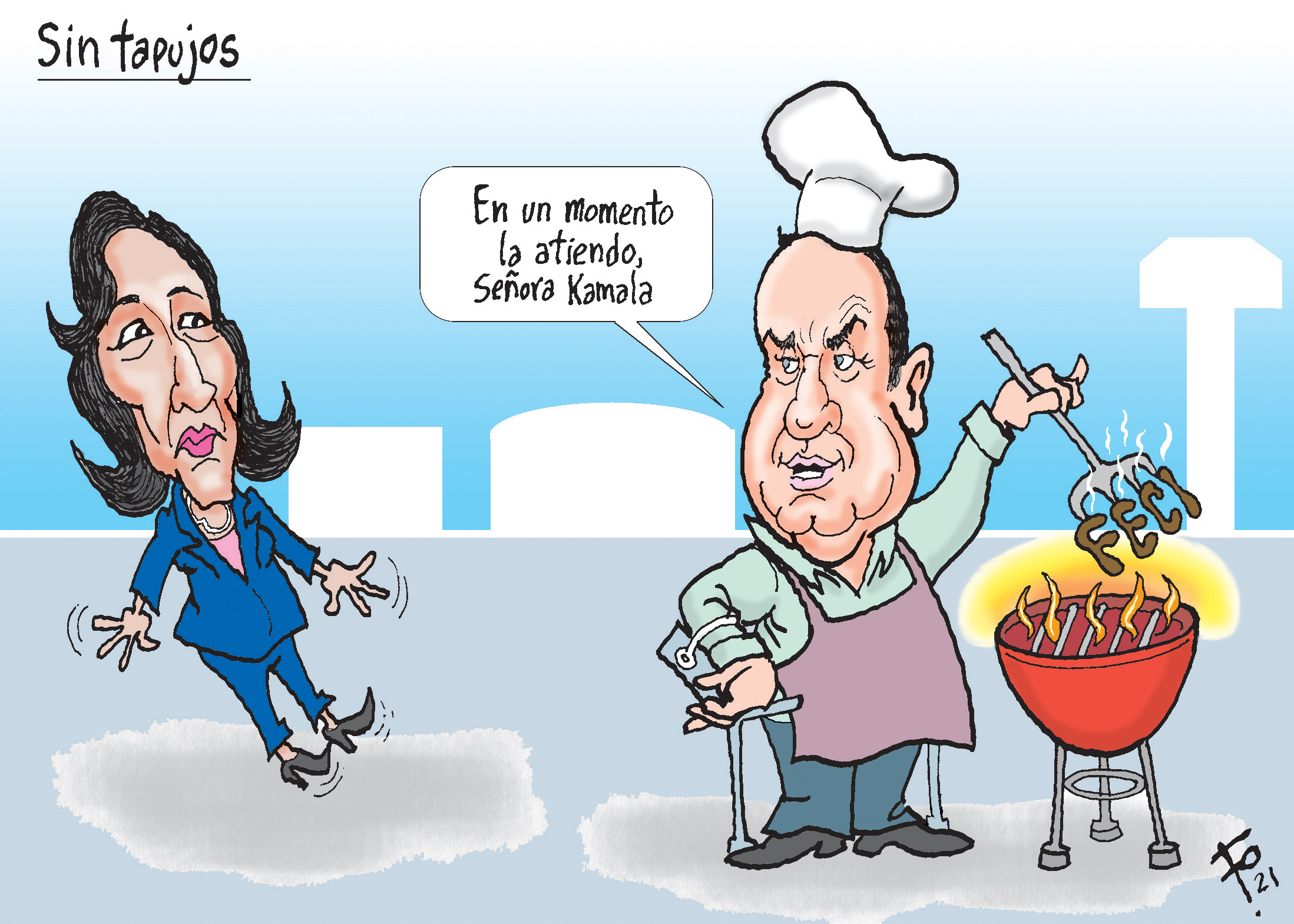 Personajes: Kamala Harris y Alejandro Giammattei.