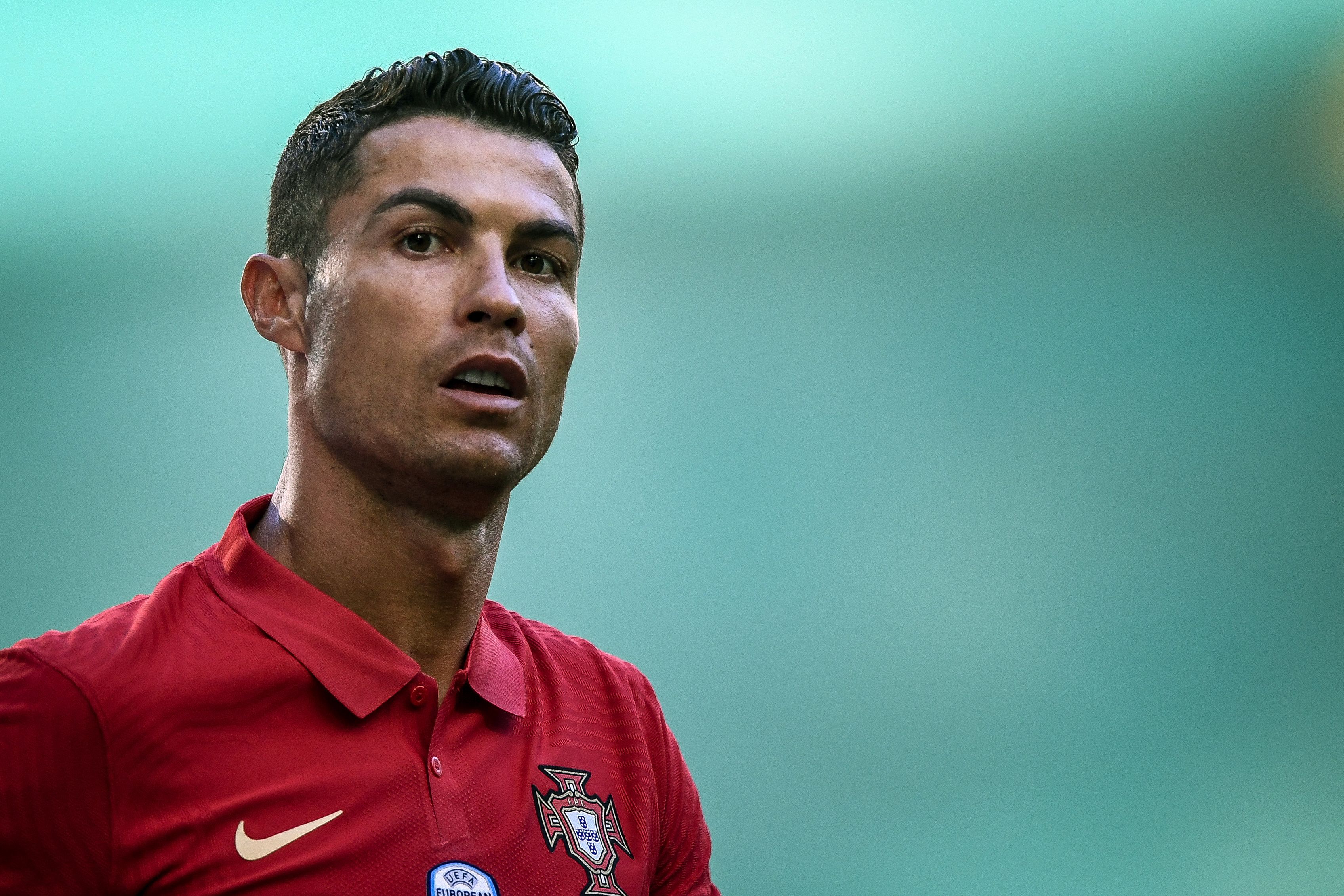 Portugal's forward Cristiano Ronaldo looks on during the international friendly football match between Portugal and Israel at the Jose Alvalade stadium in Lisbon in preparation for the UEFA EURO 2020 football competition, on June 9, 2021. (Photo by PATRICIA DE MELO MOREIRA / AFP)