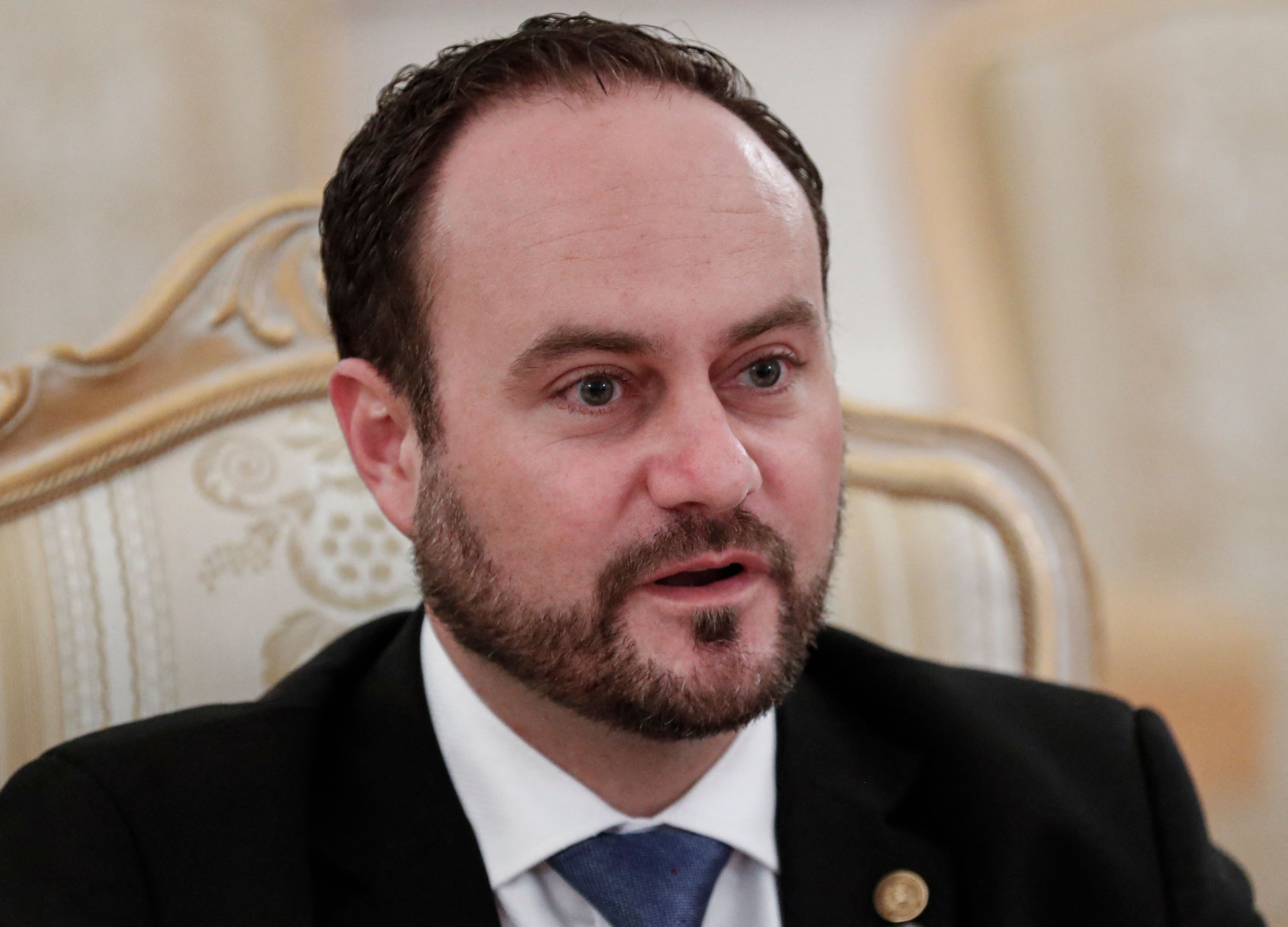 Guatemala's Minister of Foreign Affairs Peter Brolo spreaks with Russian Foreign Minister during their meeting in Moscow on June 24, 2021. (Photo by MAXIM SHIPENKOV / POOL / AFP)