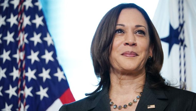 US Vice President Kamala Harris smiles during the swearing-in ceremony for Eric Lander as the Director of the Office of Science and Technology Policy in her Ceremonial Office in the Eisenhower Executive Office Building, next to the White House in Washington, DC on June 2, 2021. (Photo by MANDEL NGAN / AFP)