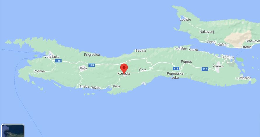 Imagen satelital de Google Maps de la isla de Korcula, Croacia. (Foto Prensa Libre: Google Maps)