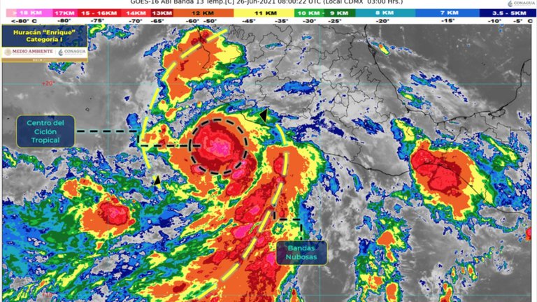 La tormenta Enrique se intensificó en las últimas horas y se convirtió en huracán. (Foto Prensa Libre: Servicio Meteorológico Nacional)