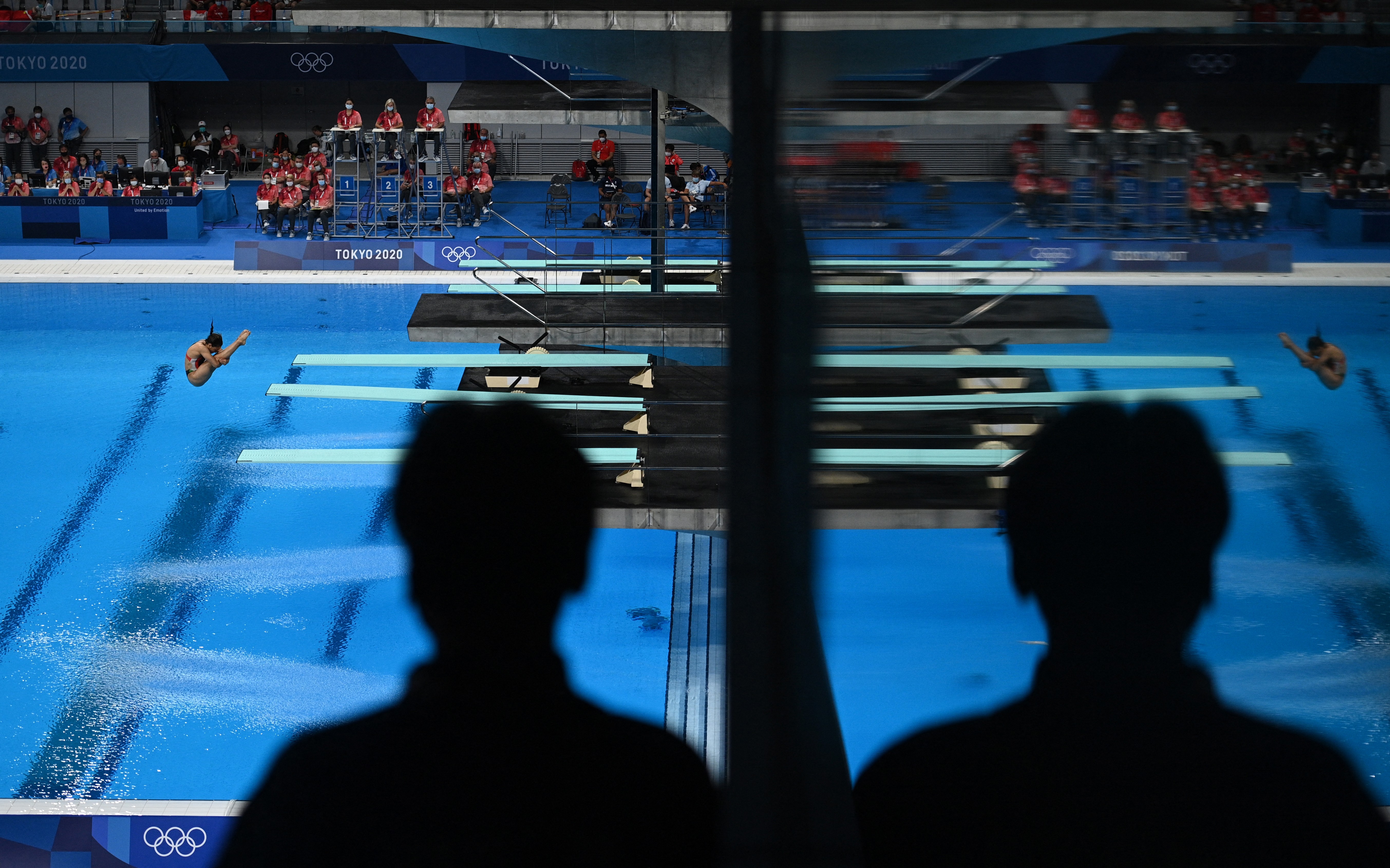 rantxa Chávez Muñoz compitió en la ronda preliminar de trampolín de tres metros individual en el Aquatics Centre de Tokio. Foto Prensa Libre: AFP.