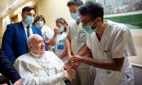 Rome (Italy), 11/07/2021.- A handout picture provided by the Vatican Media shows Pope Francis at the Gemelli hospital, as leads his Sunday Angelus prayer from a balcony of the Gemelli University Hospital where he underwent a scheduled colon surgery on 04 July, in Rome, Italy, 11 July 2021. (Papa, Italia, Roma) EFE/EPA/VATICAN MEDIA HANDOUT HANDOUT EDITORIAL USE ONLY/NO SALES