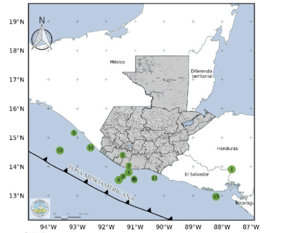 Los 13 temblores registrados en las ultimas 24 horas fuero categorizados como sismos no sensibles. (Foto Prensa Libre: Insivumeh)