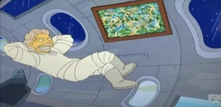 Este capítulo, estrenado en 2008, muestra a un hombre parecido a Branson dentro de una nave espacial. (Foto Prensa Libre: @virginatlantic/Twitter)