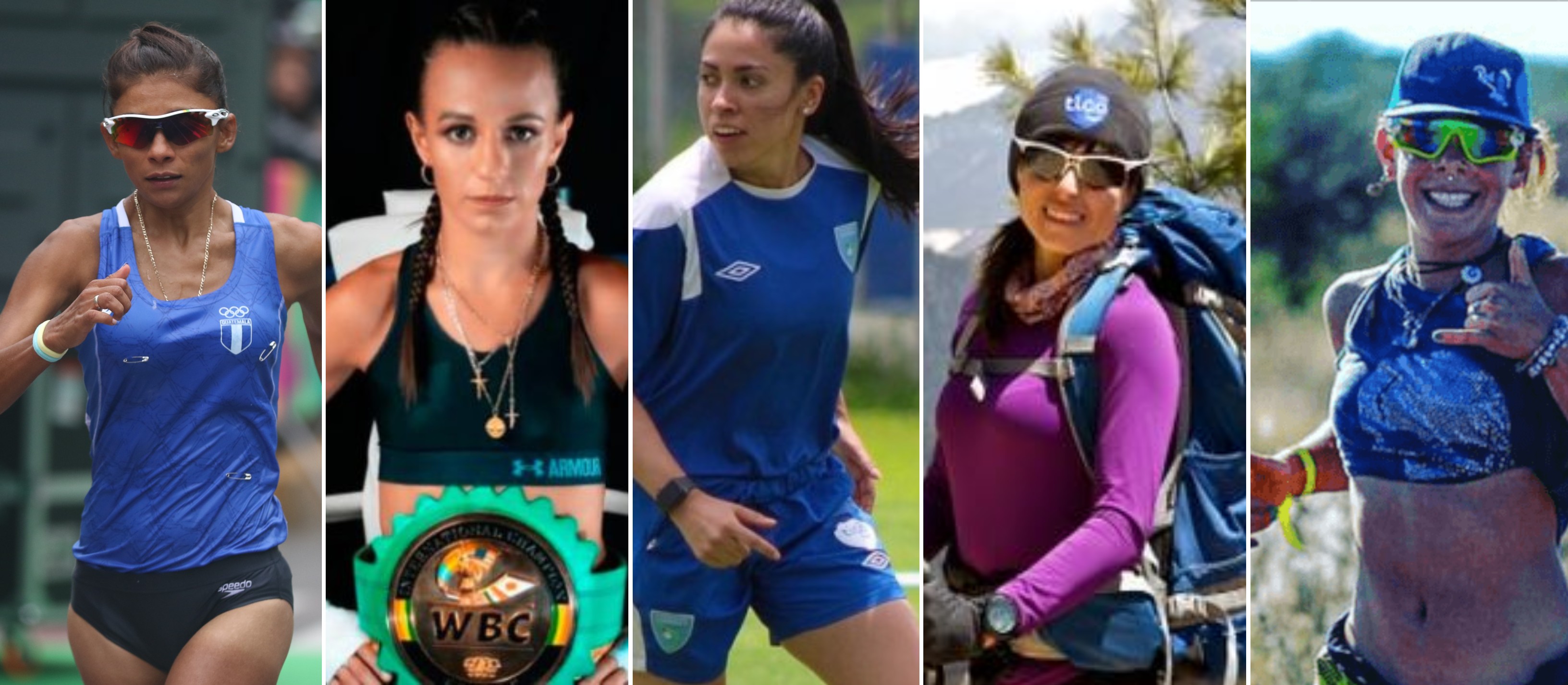 Mirna Ortiz, María Micheo, Ana Martínez, Andrea Cardona y Michelle Echeverría son cinco deportistas incluidas en la lista Robes de las 100 mujeres más poderosas. Foto Prensa Libre: Hemeroteca PL.