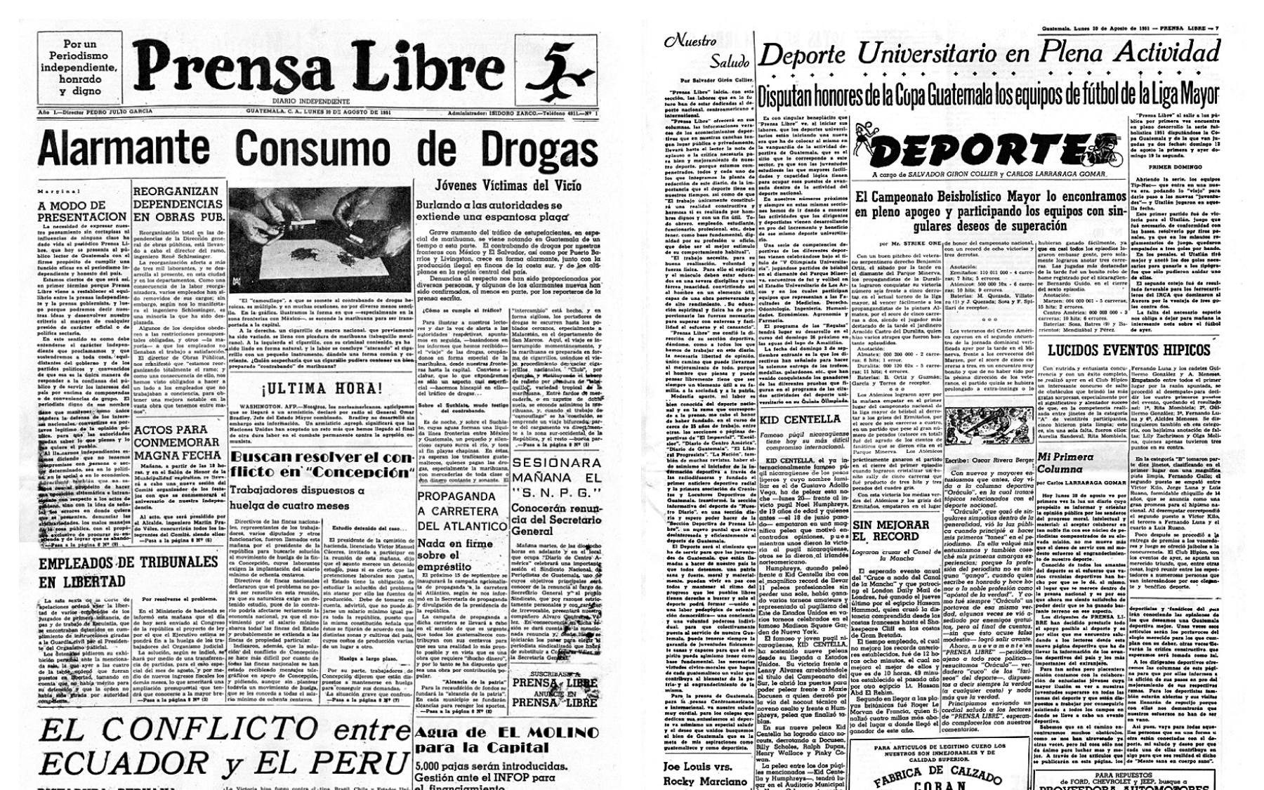 El primer ejemplar de Prensa Libre salió como vespertino. (Foto Prensa Libre: Hemeroteca PL).
