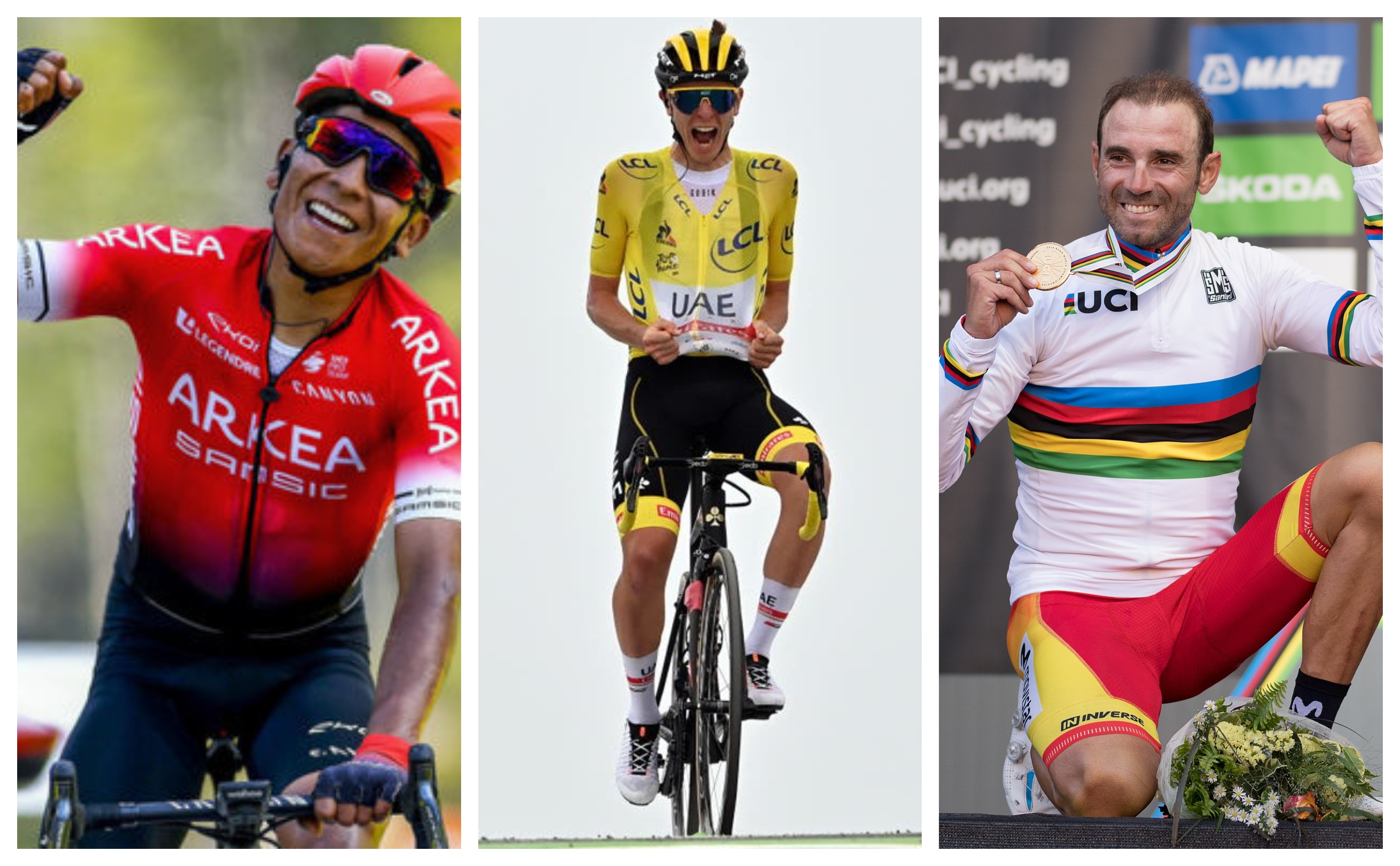 Nairo Quintana, Tadej Pogacar y Alejandro Valverde son los favoritos al oro en la ruta en Tokio. (Foto Redes).