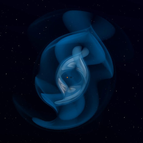  Representación de ondas gravitacionales al fusionarse un agujero negro y una estrella de neutrones. (S.V. Chaurasia y T. Dietrich) 