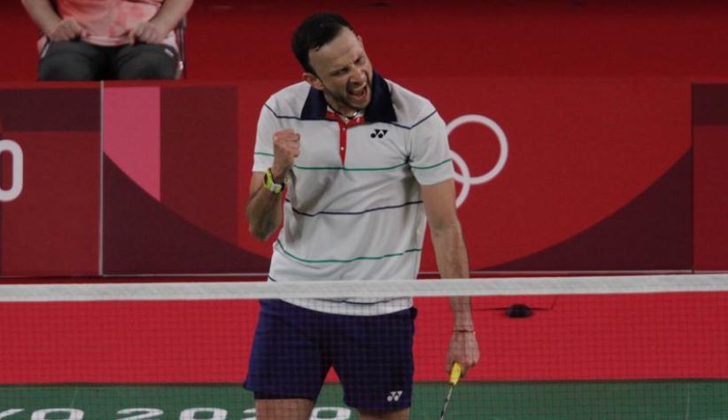 El badmintonista de 34 años Kevin Cordón festeja ante el mexicano Lino Muñoz. (Foto Prensa Libre: Cortesía Juan Meoño/ACD)