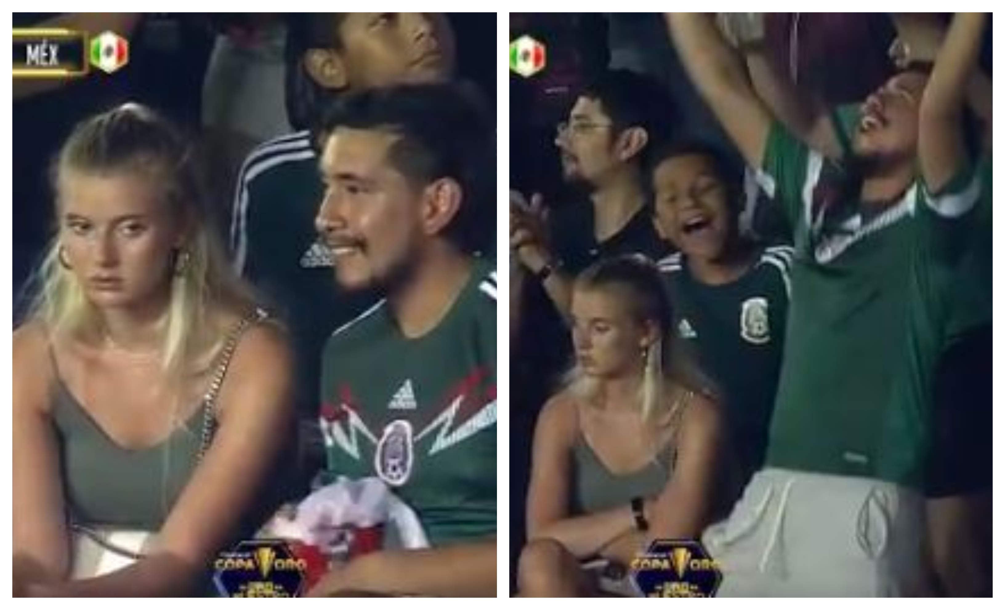 La televisión mexicana le dio un seguimiento especial a la pareja que estaba en el estadio Cotton Bowl de Dallas, Texas. (Foto Prensa Libre: Twitter)