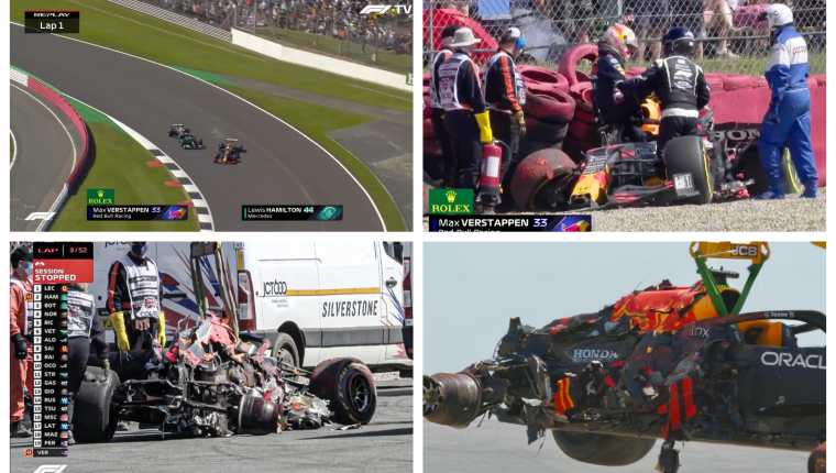 Max Vestappen sufrió un accidente al chocar con Lewis Hamilton. (Foto Redes).