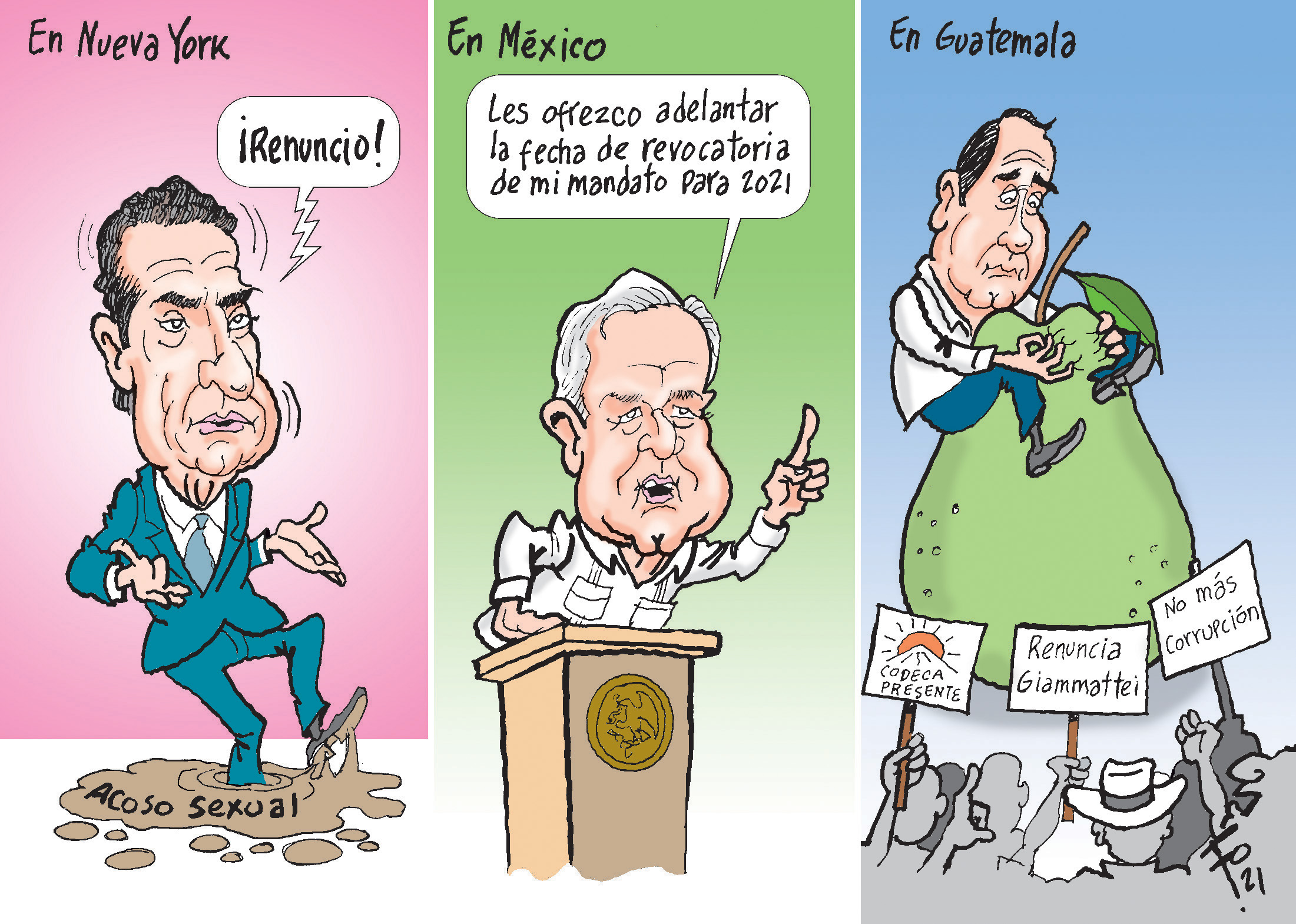 Personajes:Andrew Cuomo, AMLO y Alejandro Giammattei.