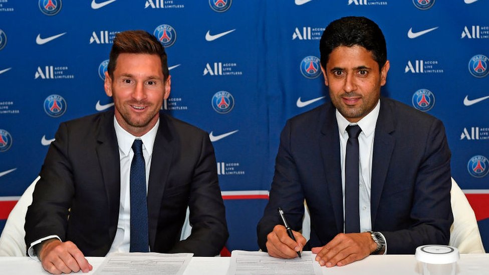 Messi y el presidente del PSG, Nasser Al Khelaifi. Aurelien Meunier - PSG