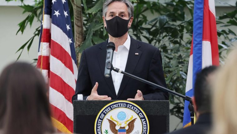 US Secretary of State Antony Blinken speaks during a visit to the US Embassy Charge d'Affaires Gloria Berbena's residence in San Jose Costa Rica on June 2, 2021. - Antony Blinken, who is making his first visit to Latin America, was due to meet with foreign ministers from the member countries of the Central American Integration System (Sica): Belize, Costa Rica, Dominican Republic, El Salvador, Guatemala, Honduras, Nicaragua and Panama. (Photo by EVELYN HOCKSTEIN / POOL / AFP)