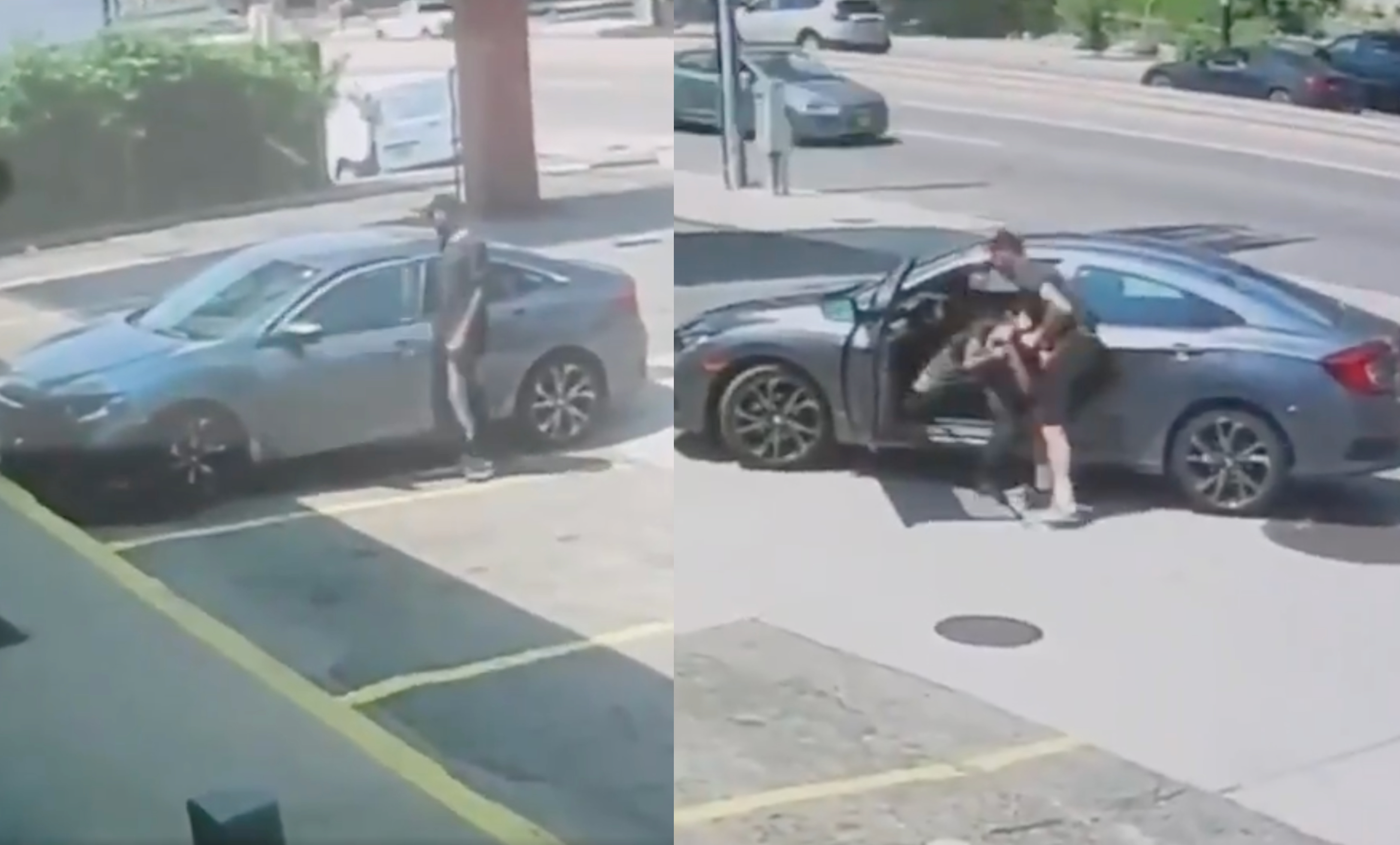 Las cámaras de seguridad documentaron el instante en que Williams baja al ladrón de su carro y este escapa del lugar. (Foto Prensa Libre: @bomayemma/Instagram)