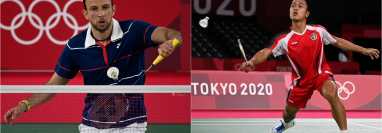 Kevin Cordón y Anthony Sinisuka Ginting disputarán la medalla de bronce del bádminton individual masculino de los Juegos Olímpicos de Tokio 2020. Fotos Prensa Libre: AFP.