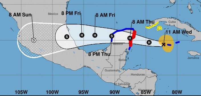 Mapa muestra la trayectoria del huracán Grace. (Foto Prensa Libre: Conred) 