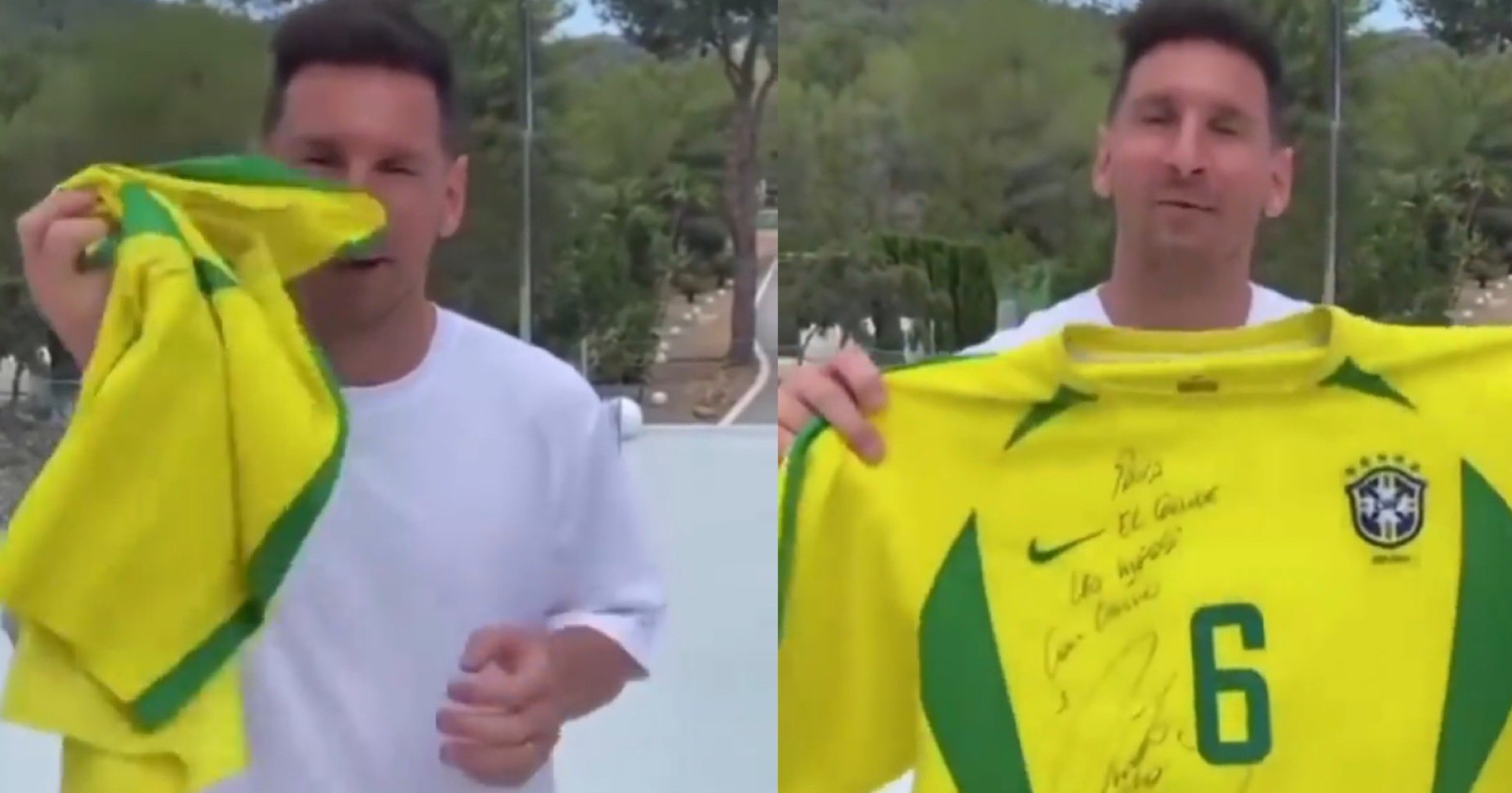 Lionel Messi le envió un mensaje de agradecimiento a Roberto Carlos por haberle regalado una camisola autografiada suya. Foto captura de pantalla. 