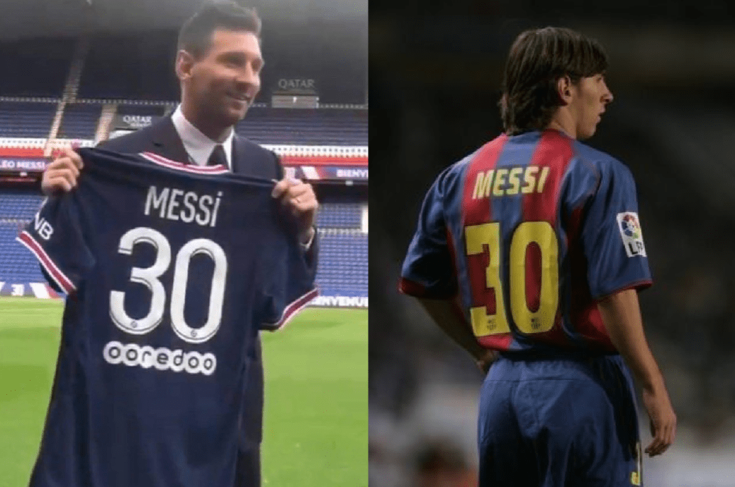 Lionel Messi usará el dorsal 30 en el PSG. Aquel número fue el que utilizó cuando debutó con el Barcelona. Luego vistió el 19 y finalmente el 10 con el que se despidió del cuadro blaugrana. Foto Prensa Libre: Agencias. 