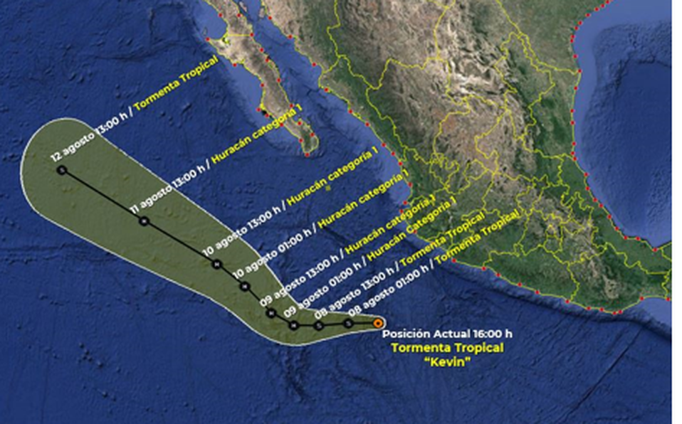 Tormenta tropical Kevin se fortalece en el suroeste del Pacífico mexicano