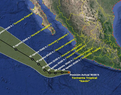Tormenta tropical Kevin se fortalece en el suroeste del Pacífico mexicano