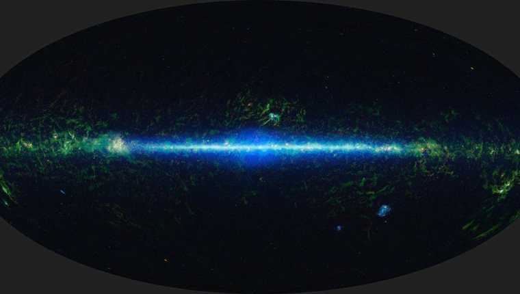 Fotografía del cielo con el Wide-field Infrared Survey Explorer (WISE). La luz infrarroja muestra longitudes de onda más largas que las visibles para el ojo humano. Con los datos de esta imagen, se encontró evidencia del accidente.