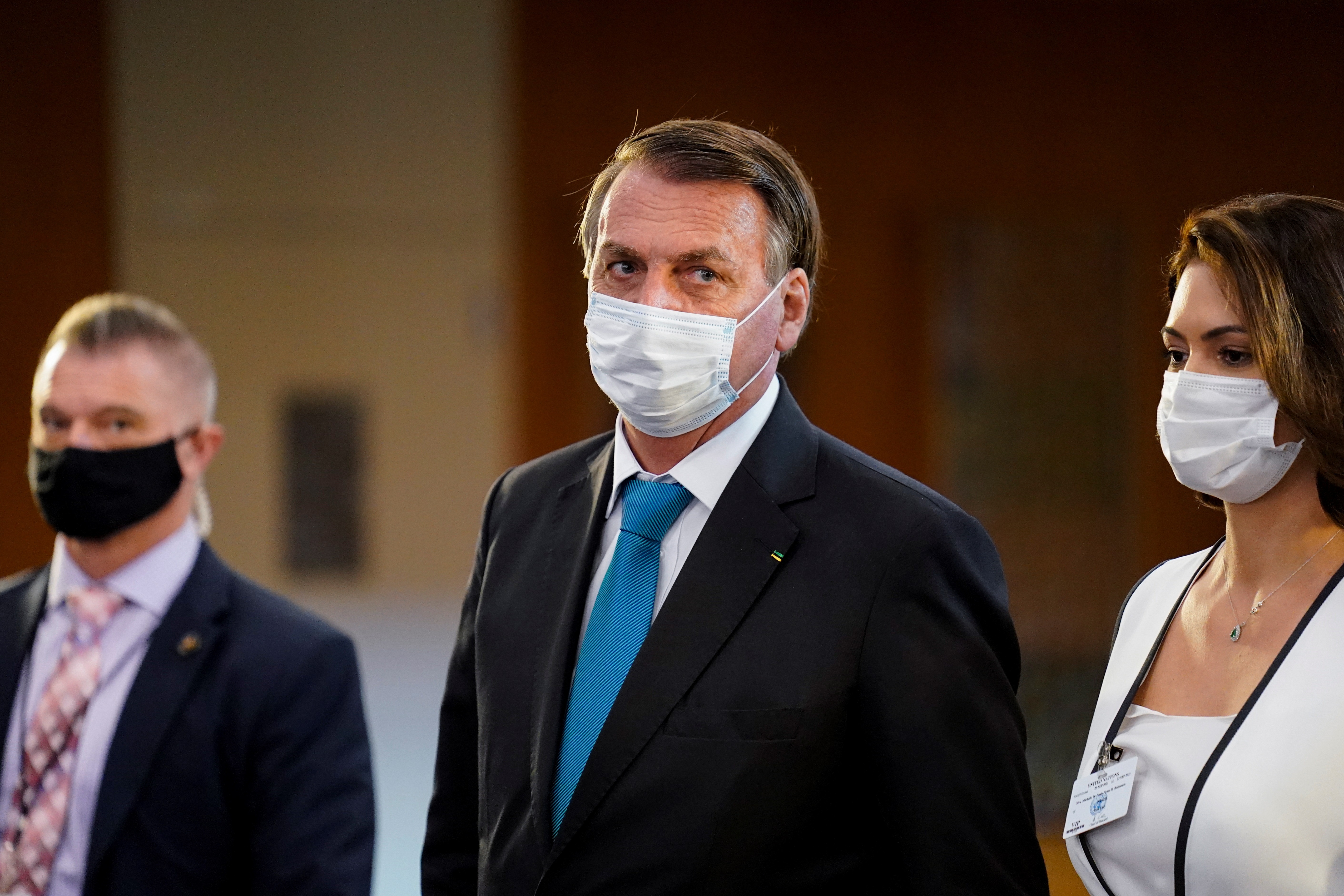 New York (United States), 21/09/2021.- President of Brazil Jair Bolsonaro leaves the 76th Session of the UN General Assembly at United Nations headquarters in New York, USA, 21 September 2021. (Brasil, Estados Unidos, Nueva York) EFE/EPA/JOHN MINCHILLO / POOL