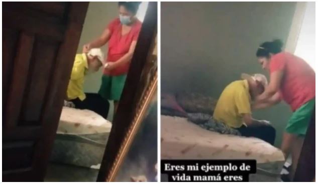 El video de la mujer que cuida a su exsuegro se ha vuelto viral en las redes sociales. (Foto Prensa Libre: Captura de Pantalla)

