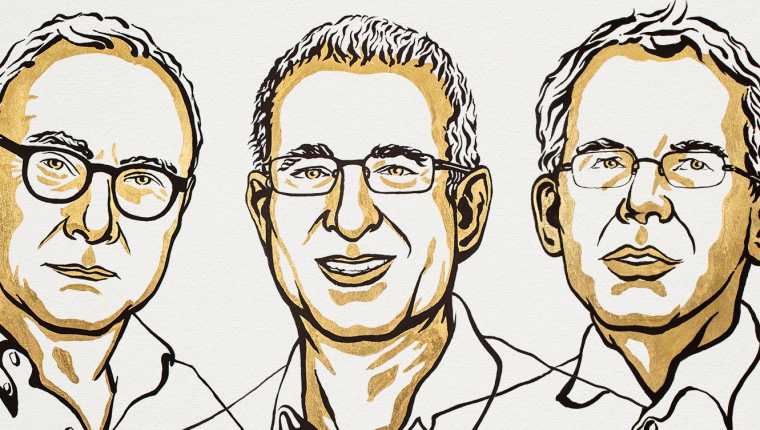 David Card, Joshua Angrist y Guido Imbens fueron los ganadores del Premio Nobel de Economía 2021. (Foto Prensa Libre: Premio Nobel)