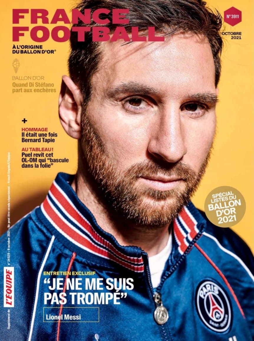 Leo Messi salió en la portada de la revista France Football antes de la entrega del Balón de Oro. Foto @francefootball