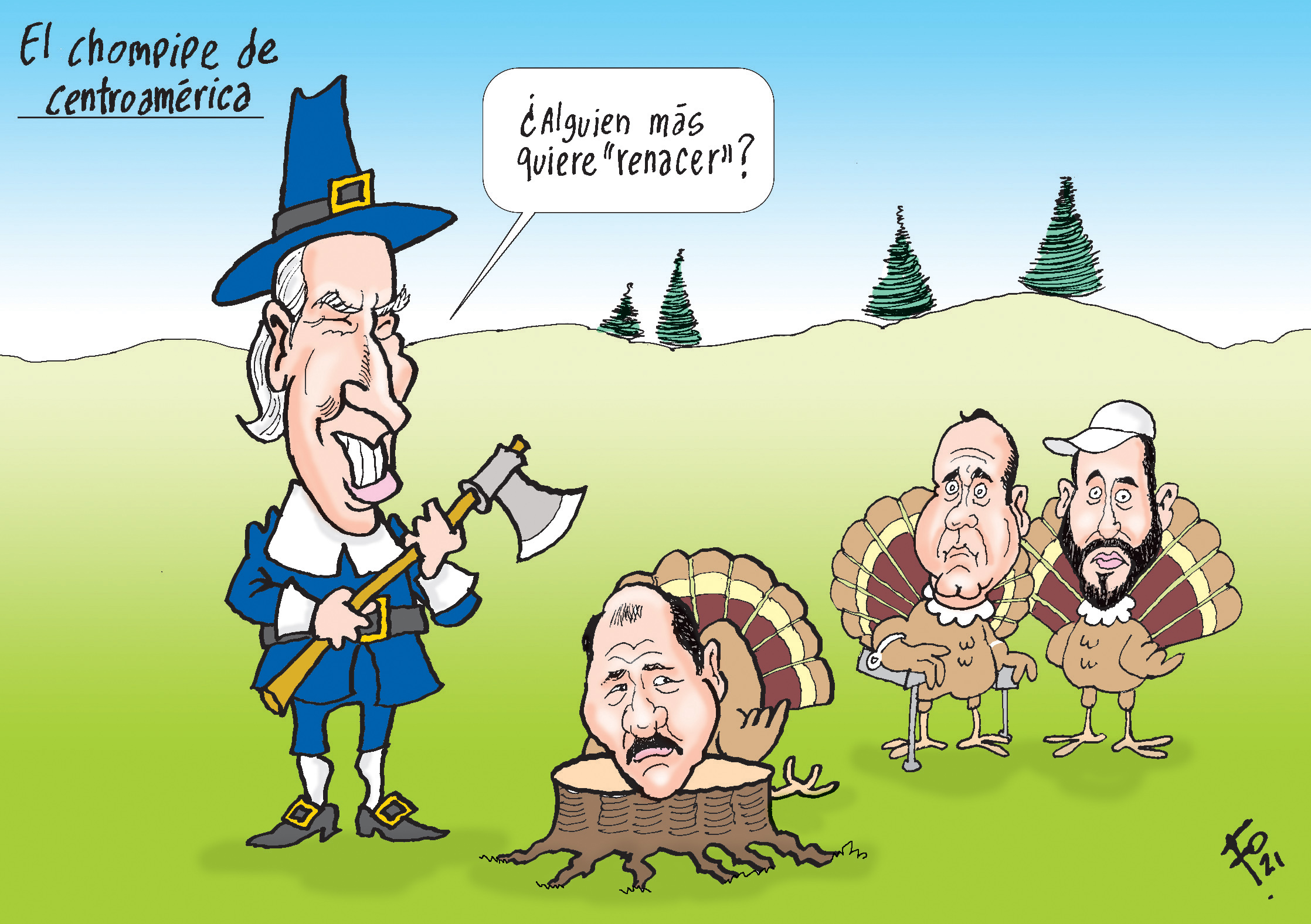 Personajes: Joe Biden, Daniel Ortega, Alejandro Giammattei y Nayib Bukele.