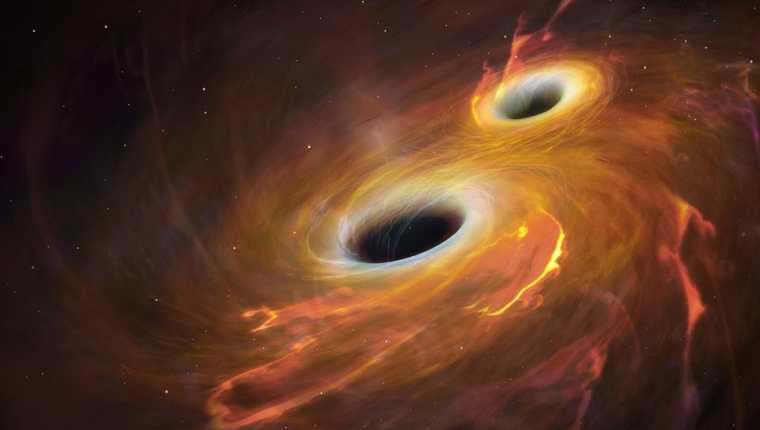 Las ondas gravitacionales surgen tras el choque violento entre dos objetos masivos, como los agujeros negros.