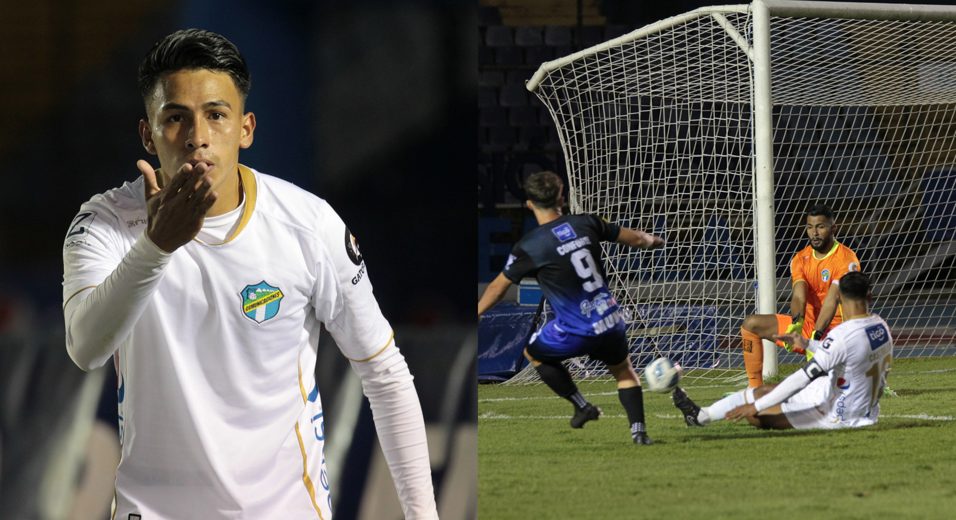Lyner García y Arnold Barrios fueron figuras para Comunicaciones ante Iztapa. García marcó el gol de la victoria y su sexto del torneo y Barrios logró mantener en cero su puerta. Fotos Club Comunicaciones. 
