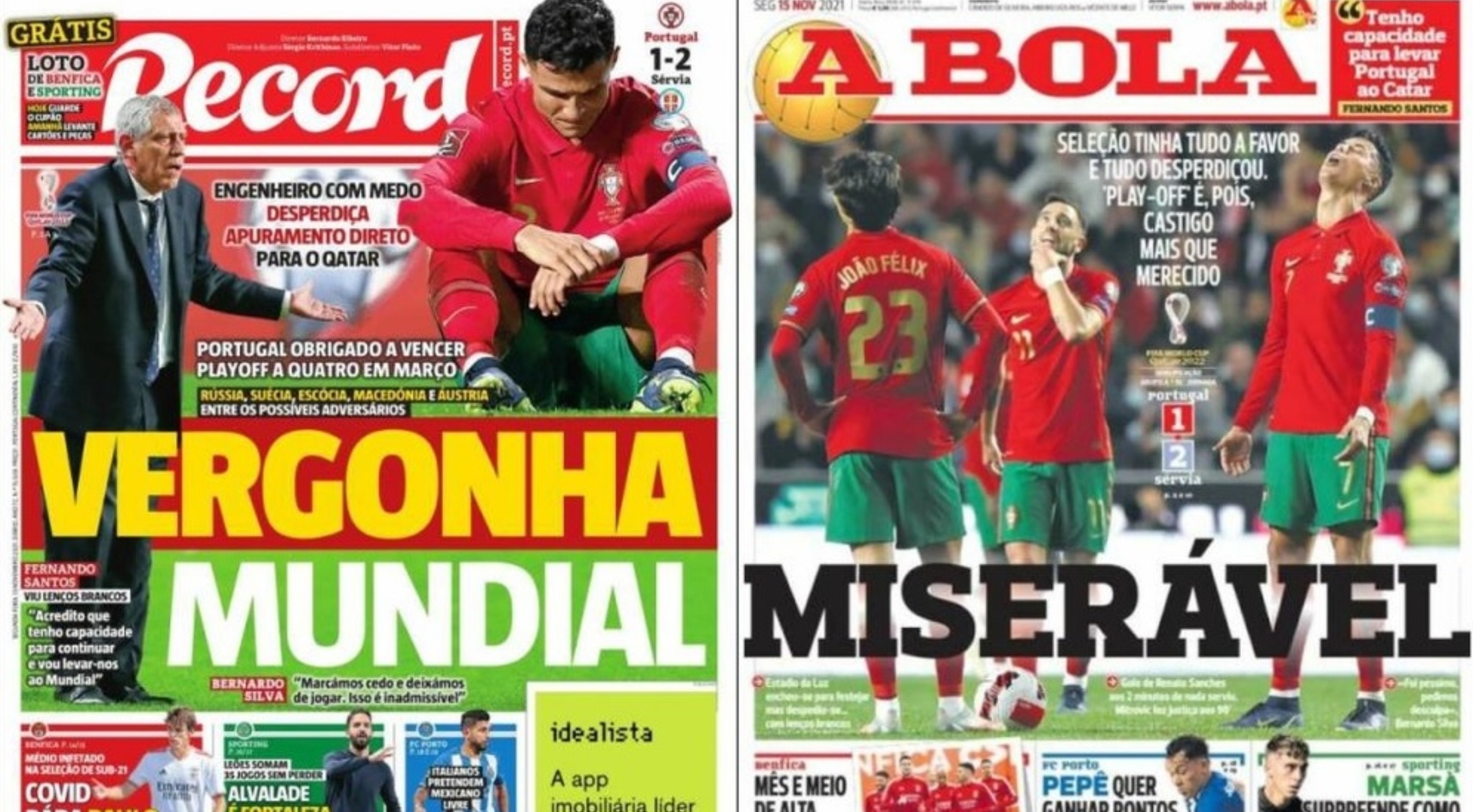 La prensa portuguesa no tuvo piedad de la Selección ante la derrota contra Serbia. Foto redes sociales. 