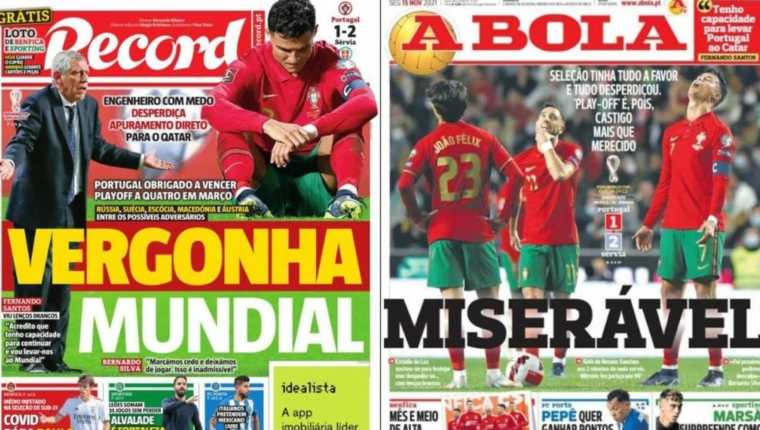La prensa portuguesa no tuvo piedad de la selección de cara a la derrota ante Serbia.  Redes sociales de fotos. 