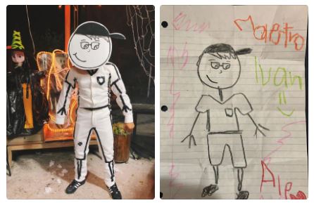 Maestro mexicano se disfraza del dibujo que le hizo una de sus estudiantes que murió. (Foto Prensa Libre: Tomada del perfil de Iván de Luna)