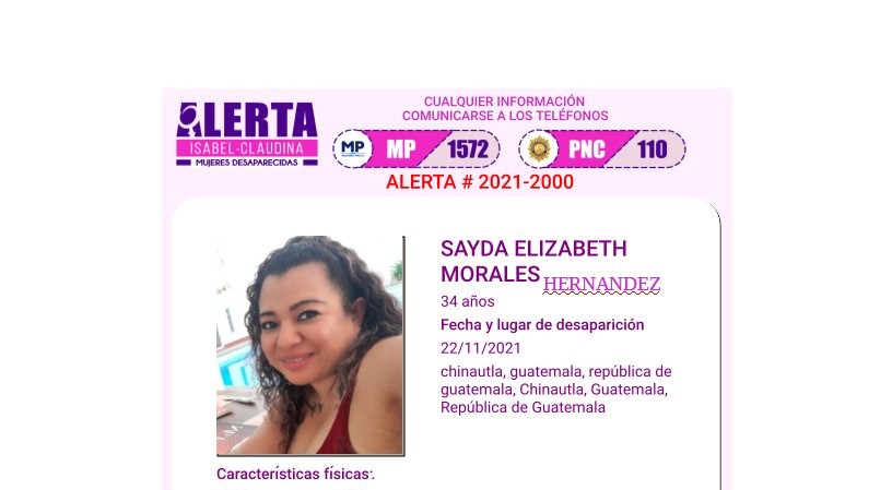 Sayda Elizabeth Morales Hernández, de 34 años, quien desapareció en Chinautla, Guatemala. (Foto Prensa Libre: @isabel_claudina)