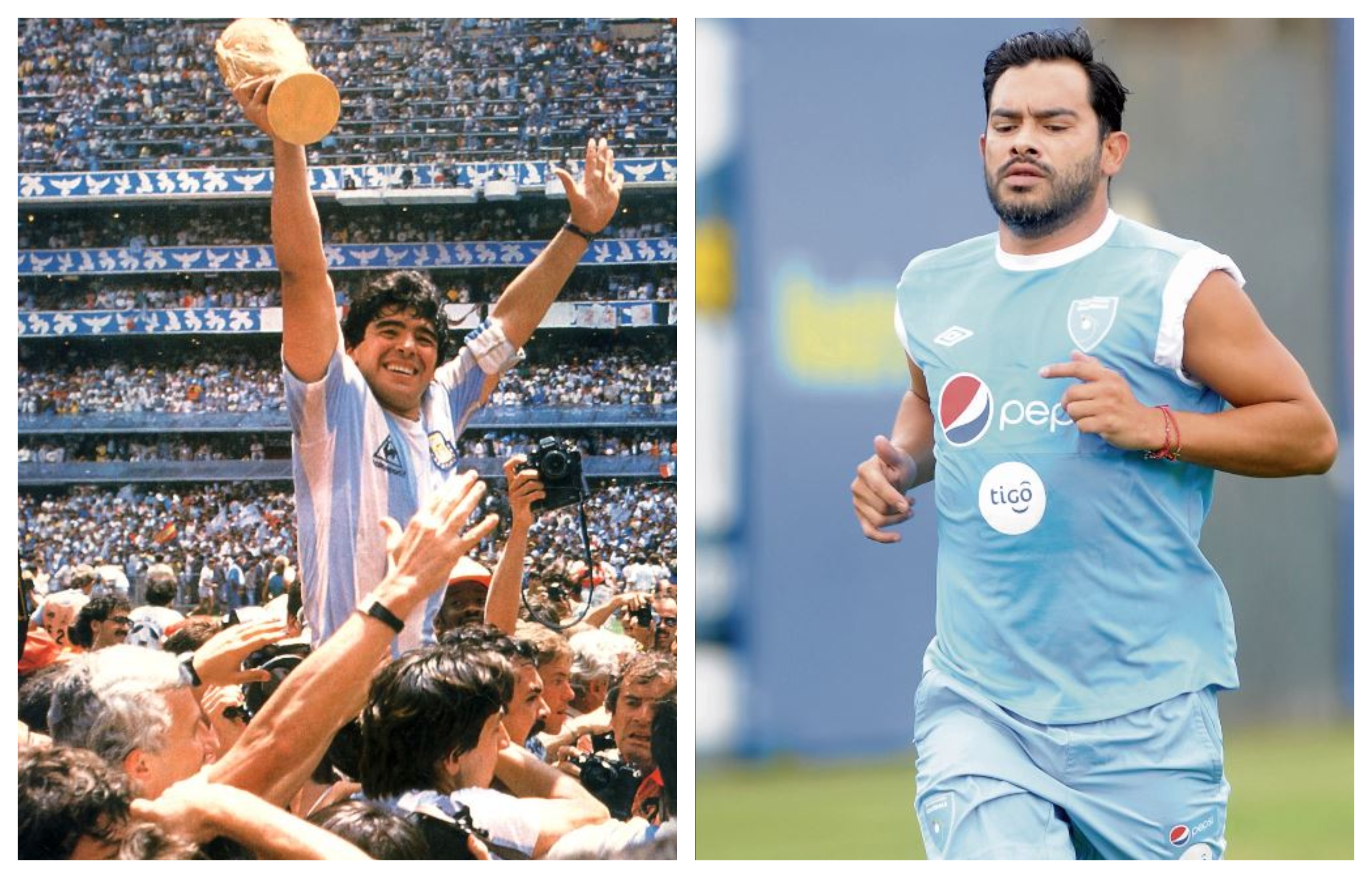 Carlos Ruiz le dio el Balón de Oro al legendario y fallecido Diego Armando Maradona. (Foto Prensa Libre).