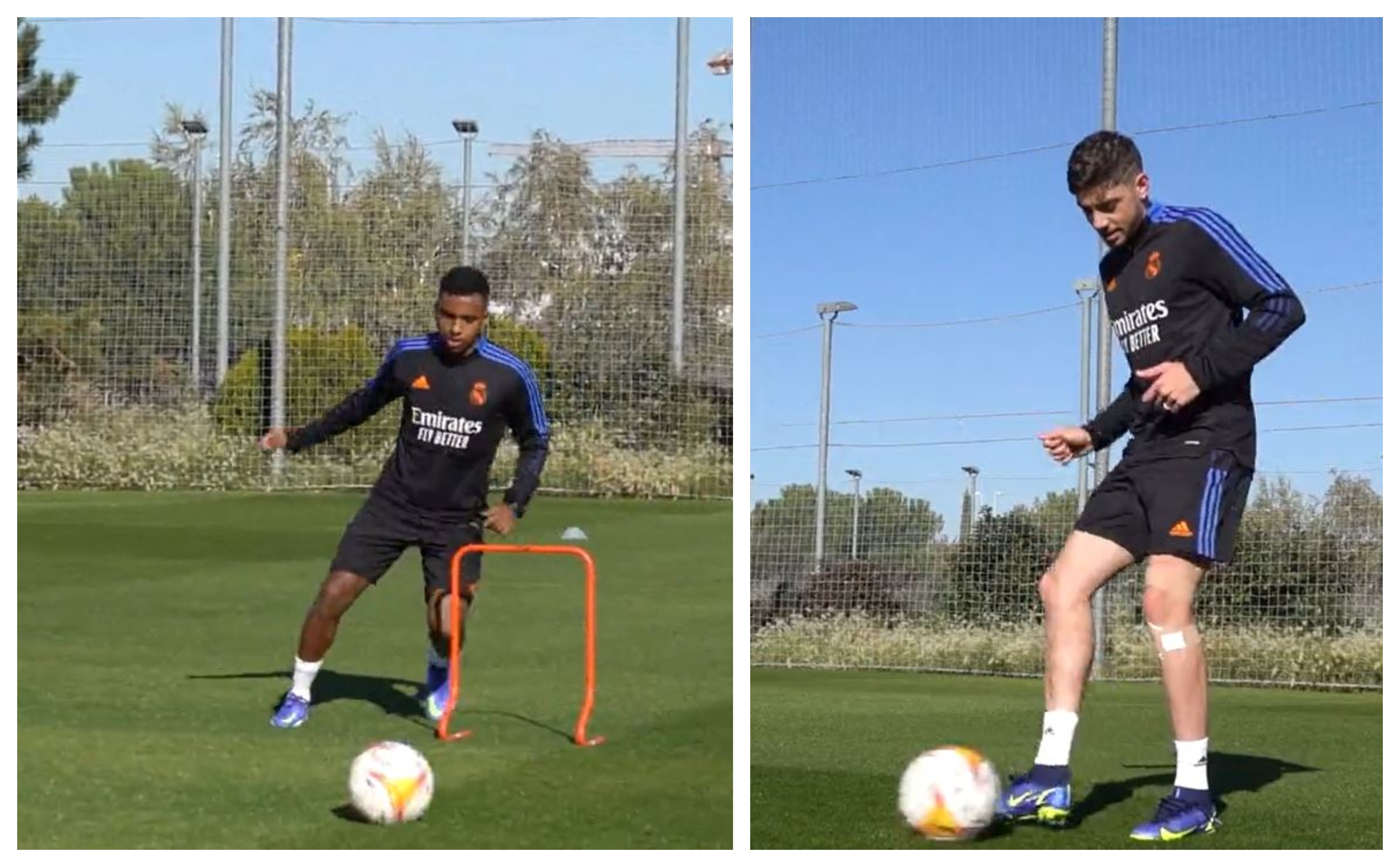 Rodrygo y Valverde, durante la práctica del Real Madrid de este jueves. (Foto Prensa Libre: Real Madrid)