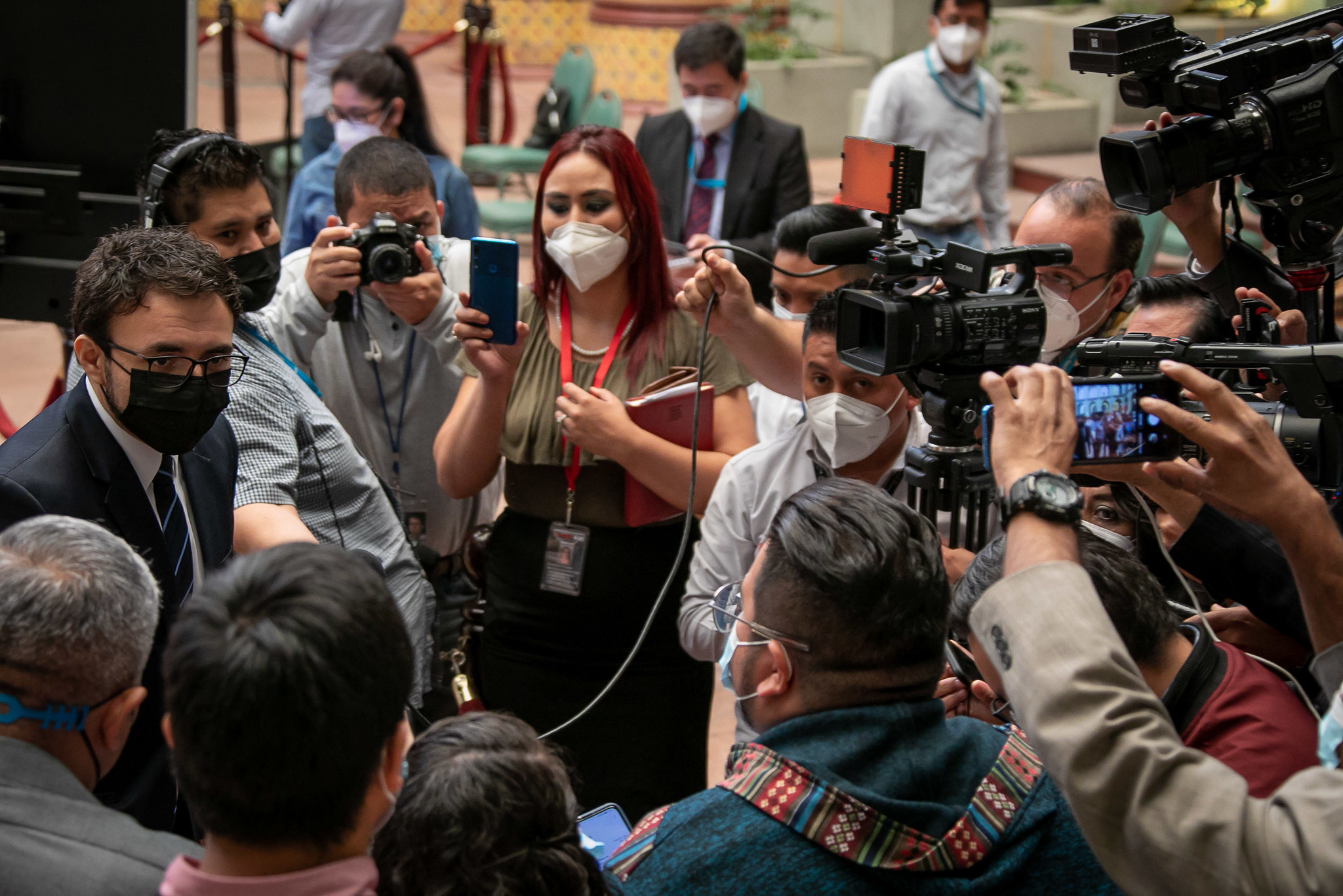 Kevin López, actual secretario de Comunicación Social de la Presidencia, durante su primera rueda de prensa el 4 de noviembre, en el Palacio Nacional. (Foto Prensa Libre: Presidencia)