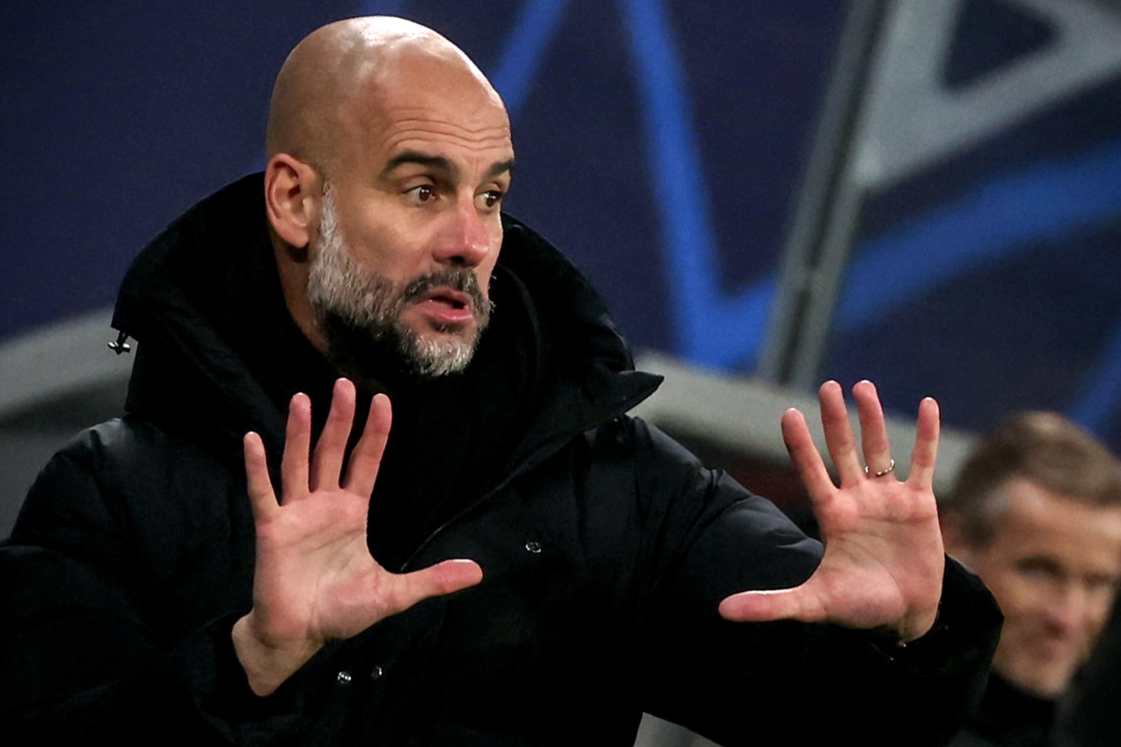 Leipzig (Germany), 07/12/2021.- Manchester City's head coach Pep Guardiola reacts during the UEFA Champions League group A soccer match between RB Leipzig and Manchester City at Red Bull Arena in Leipzig, Germany, 07 December 2021. (Liga de Campeones, Alemania) EFE/EPA/FILIP SINGER